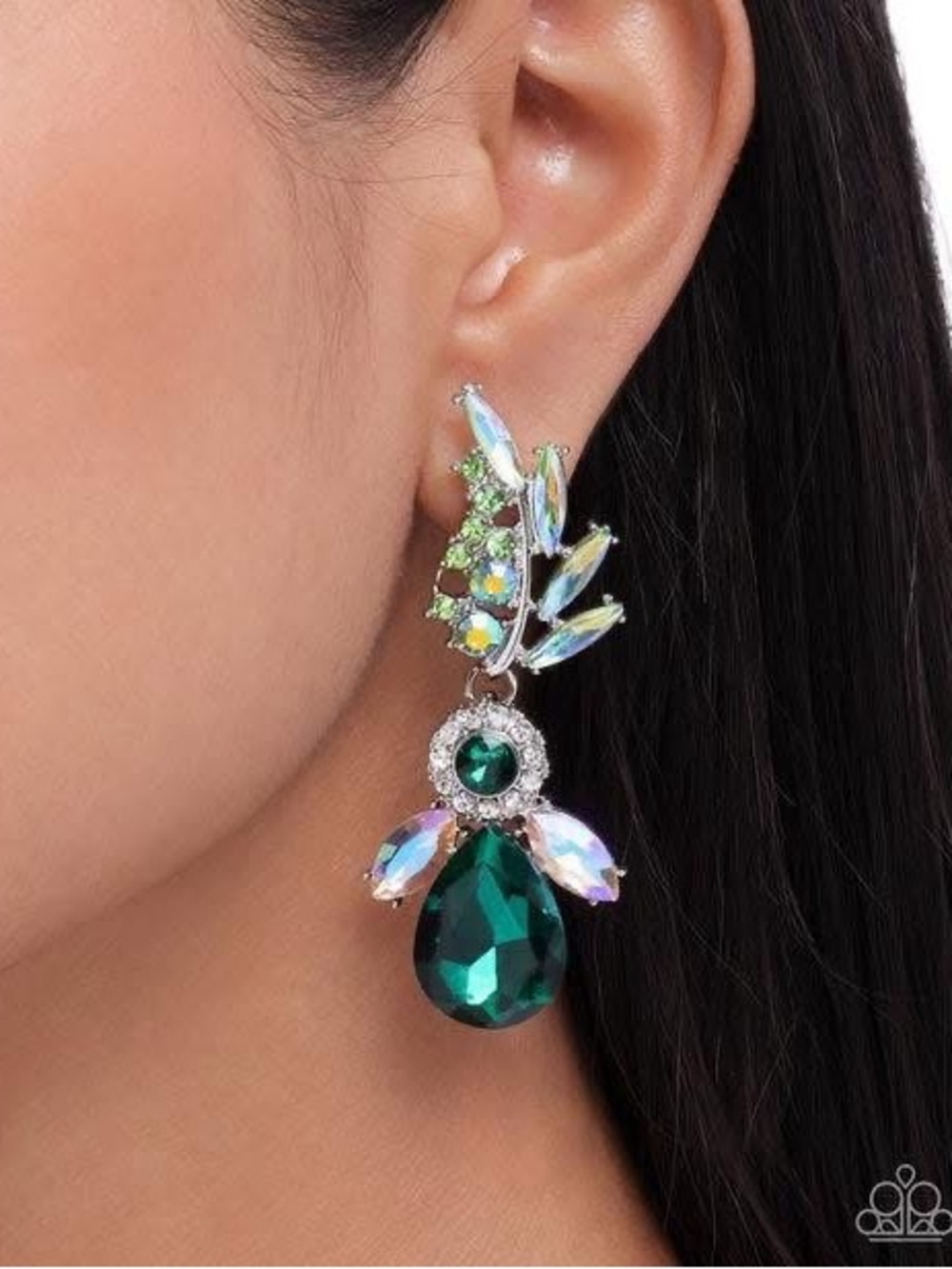 paparazzi Emerald Teardrop Aurora Crystal Dangle Earrings - Picture 1 of 1